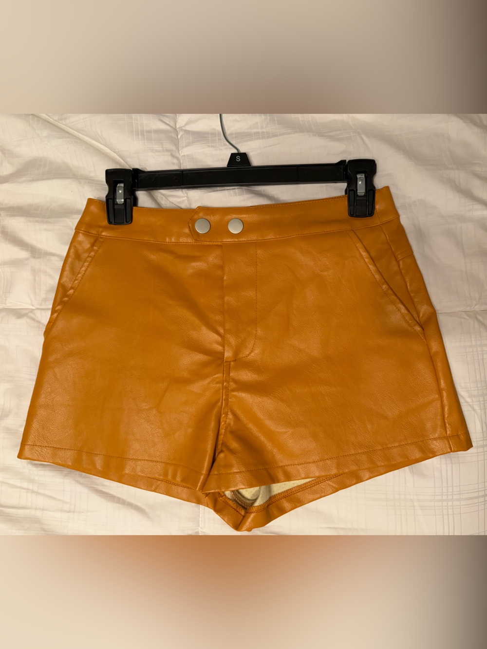 glam Faux Leather Shorts in Mustard Yellow
